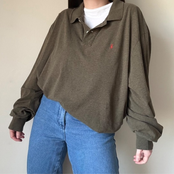 Vintage Ralph Lauren Long Sleeve Polo Shirt in Olive - Picture 2 of 7